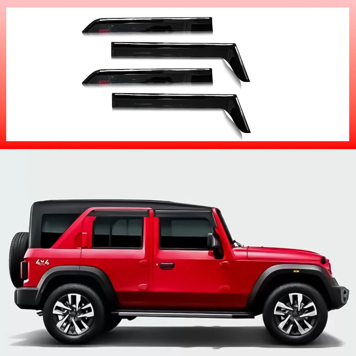 Mahindra Thar Roxx Rain Door Visors – Set of 4 | Premium ABS Window Deflectors