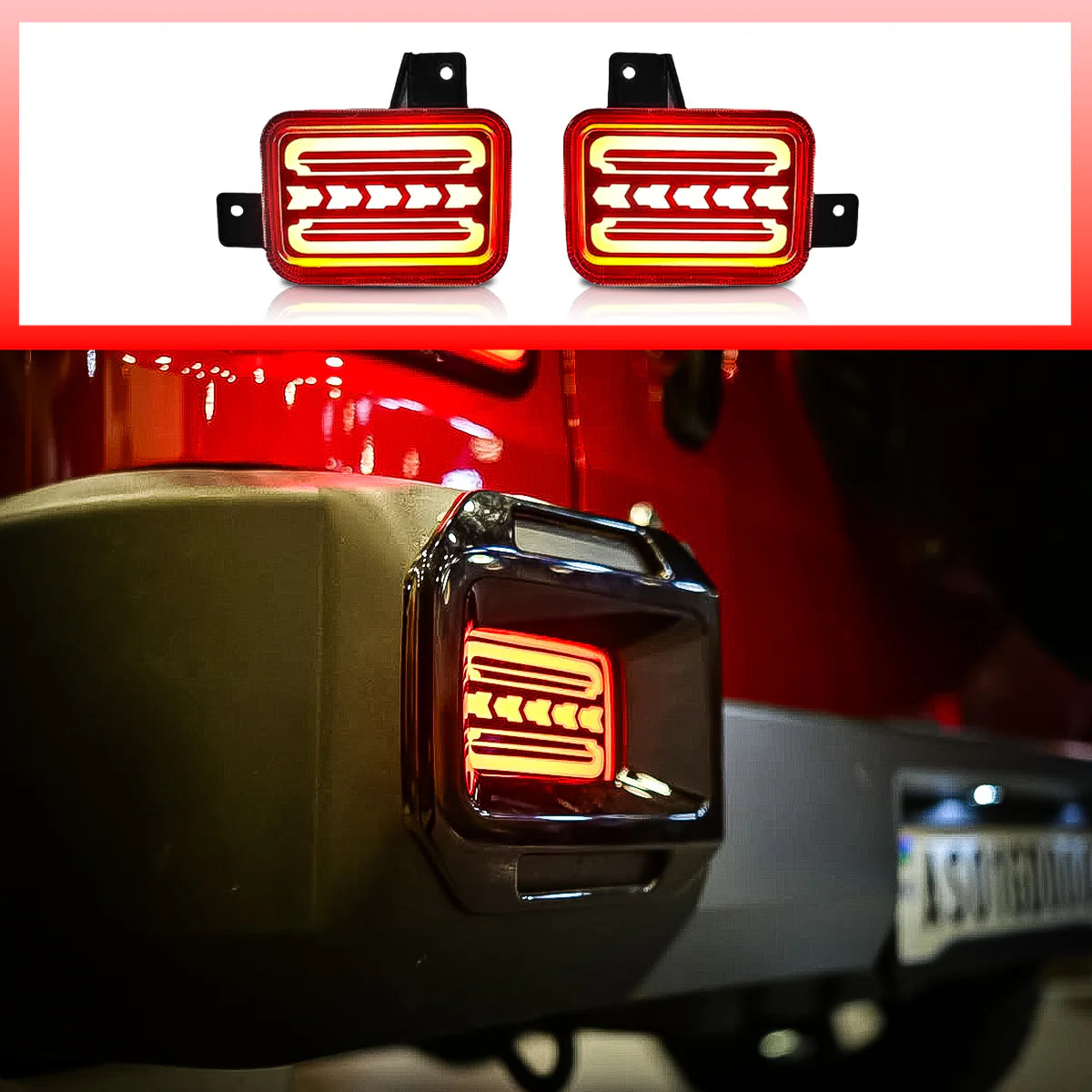 LED Reflector Lights with Running Indicator for Mahindra Thar Roxx (2024 Onwards) – Rear Strip Style