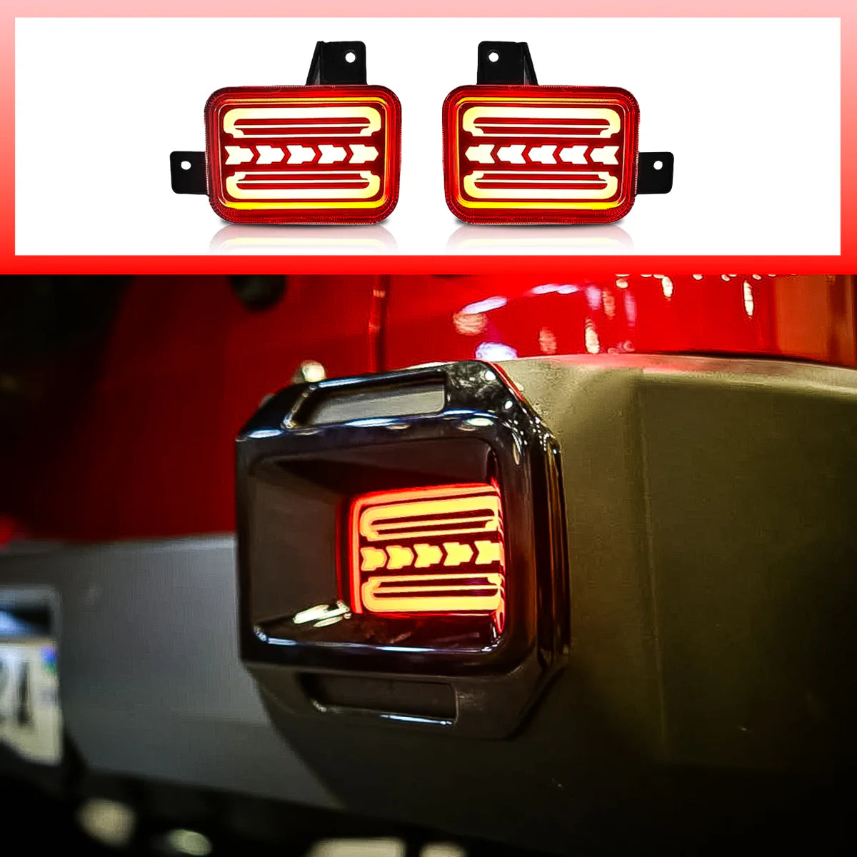 LED Reflector Lights with Running Indicator for Mahindra Thar Roxx (2024 Onwards) – Rear Strip Style