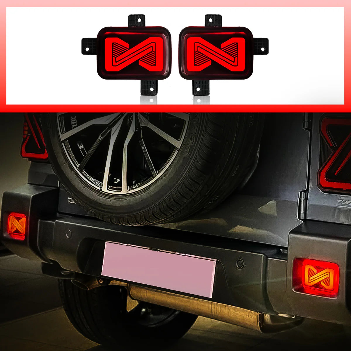 LED Reflector Lights with Running Indicator for Mahindra Thar Roxx (2024 Onwards) – Rear Strip Style